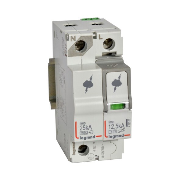 Parafoudre - protection tableau principal - t1+t2 - iimp 12,5 ka/pôle - 1p+n - Legrand - 412274