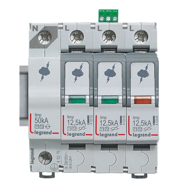 Parafoudre - protection tableau principal - t1+t2 - iimp 12,5 ka/pôle - 3p+n - Legrand - 412275