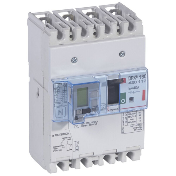 Disjoncteur de puissance dpx³ 160 - magnéto-thermique différentiel - 36 kA - 4P - 40 A - Legrand - 420112