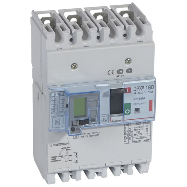 Disjoncteur de puissance dpx³ 160 - magnéto-thermique différentiel - 36 kA - 4P - 63 A - Legrand - 420113