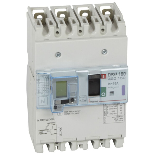 Disjoncteur de puissance dpx³ 160 - magnéto-thermique différentiel - 50 kA - 4P - 16 A - Legrand - 420150