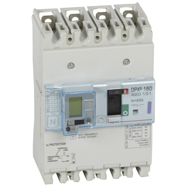 Disjoncteur de puissance dpx³ 160 - magnéto-thermique différentiel - 50 kA - 4P - 25 A - Legrand - 420151