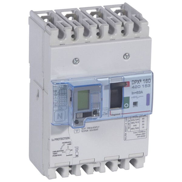Disjoncteur de puissance dpx³ 160 - magnéto-thermique différentiel - 50 kA - 4P - 63 A - Legrand - 420153