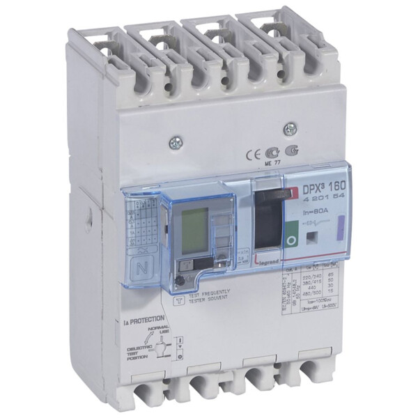 Disjoncteur de puissance dpx³ 160 - magnéto-thermique différentiel - 50 kA - 4P - 80 A - Legrand - 420154