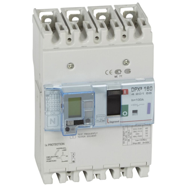 Disjoncteur de puissance dpx³ 160 - magnéto-thermique différentiel - 50 kA - 4P - 100 A - Legrand - 420155