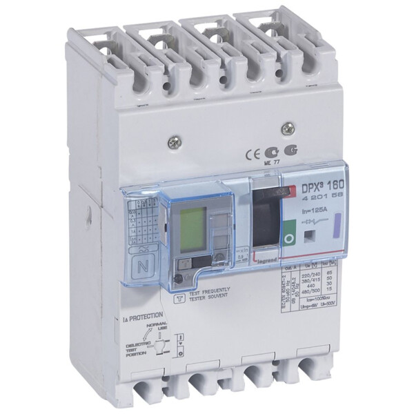 Disjoncteur de puissance dpx³ 160 - magnéto-thermique différentiel - 50 kA - 4P - 125 A - Legrand - 420156