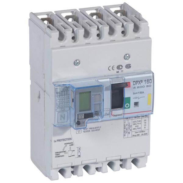 Disjoncteur de puissance dpx³ 160 - magnéto-thermique différentiel - 16 kA - 4P - 16 A - Legrand - 420030
