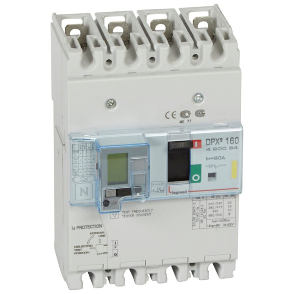 Disjoncteur de puissance dpx³ 160 - magnéto-thermique différentiel - 16 kA - 4P - 80 A - Legrand - 420034