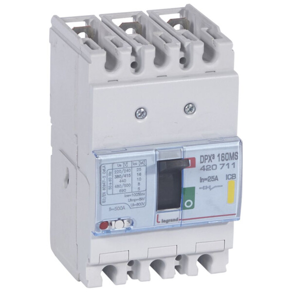 Disjoncteur de puissance dpx³ 160 - magnétique seul - 16 ka - 3p - 25 a - Legrand - 420711