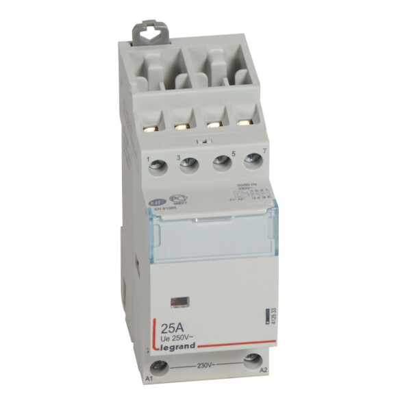 Contacteur de puissance bobine 230 v~ - 2p - 400 v~ - 25 a - 2o+2f - 2 mod - Legrand - 412533