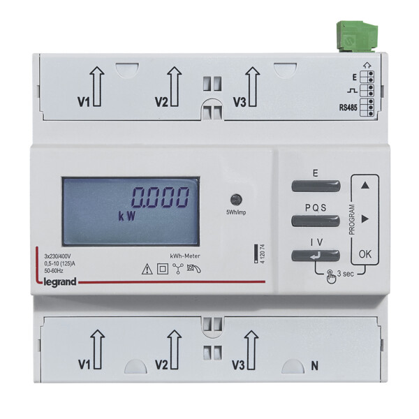Compteur 125a tri - non mid - sorties impulsions et rs 485 - Legrand - 412074