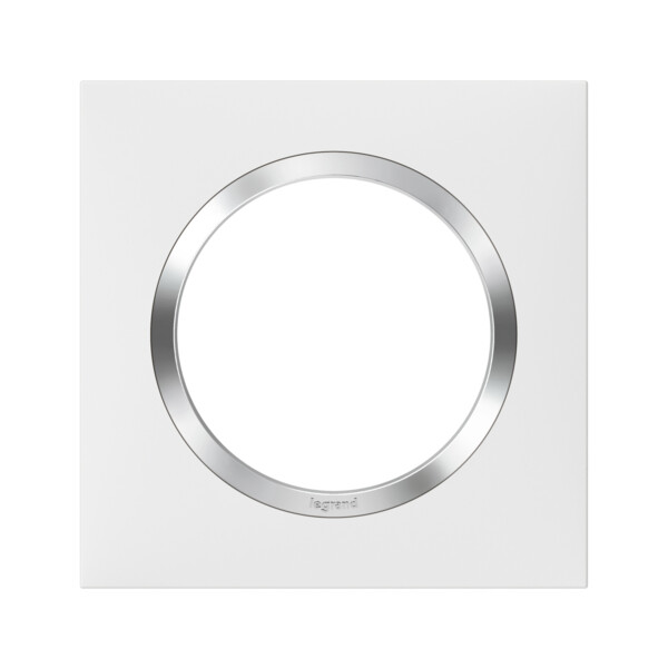 Plaque carrée finition blanc Legrand Dooxie 1 poste avec bague effet chrome - Legrand - 600841