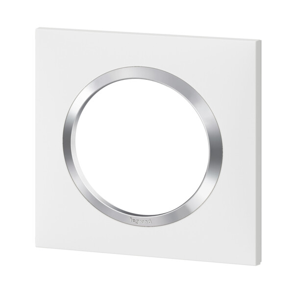 Plaque carrée finition blanc Legrand Dooxie 1 poste avec bague effet chrome - Legrand - 600841