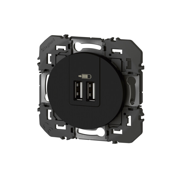 Double prise USB noir mat Legrand Dooxie typeA 3A - Legrand - 600543