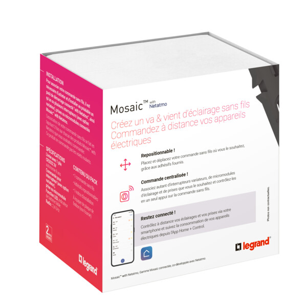 Commande sans fil Mosaic pour éclairage/prise compatible Netatmo, blanc - Legrand - 077723LA