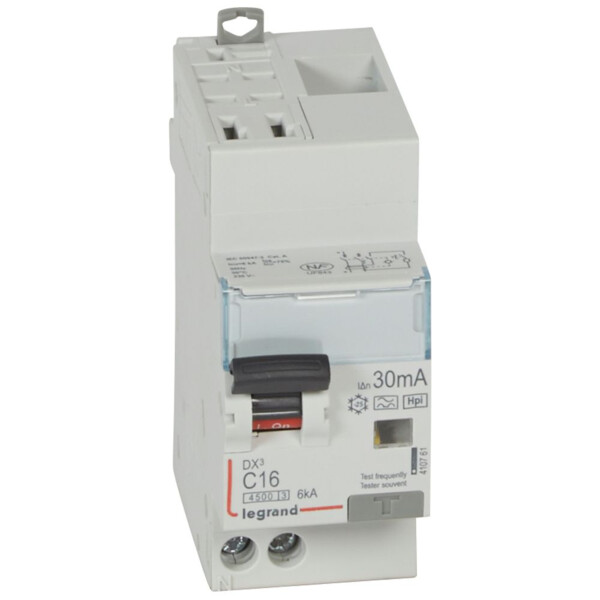 Disjoncteur différentiel DX3 4500 - auto /vis-u+n 230v~ 16a-typeF-30ma-6ka-courbe c-départ - Legrand - 410761