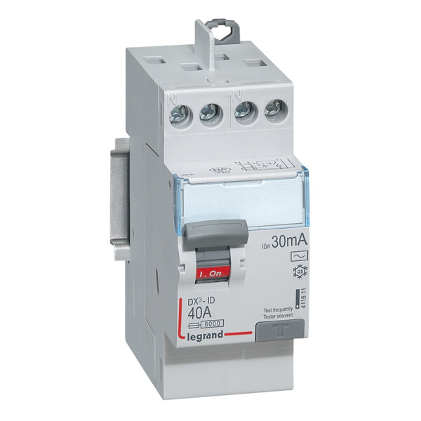 Interrupteur différentiel 2P 40A DX³  type AC 30mA vis/vis 230V - départ haut - Legrand - 411611