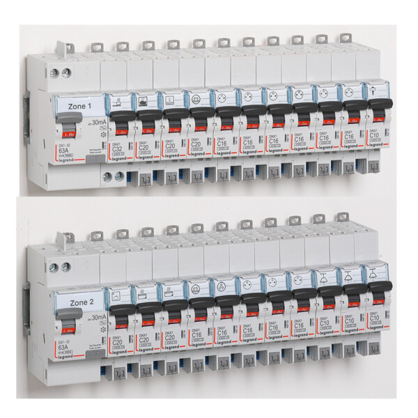 Interrupteur différentiel 2P 63A Legrand DX³-ID typeAC 30mA 230V arrivée haut à vis et départ haut automatique - 2 modules - Legrand - 411650