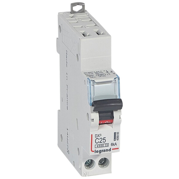 Disjoncteur dx³ 4500 - auto/vis - u+n 230v~ 25a - 6ka - courbe c - départ - Legrand - 406885
