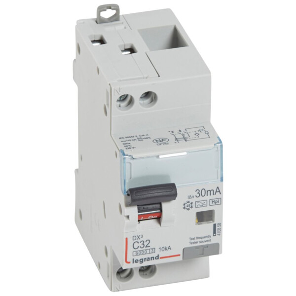 Disjoncteur différentiel monobloc dx³ 6000-vis/vis-u+n 230v~-32a-typehpi-30ma-10ka-courbe c-départ - Legrand - 410858