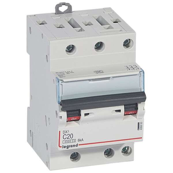 Disjoncteur 20A 3P Legrand Dx³ 4500 6kA courbe C vis/vis 400V - Legrand - 406893