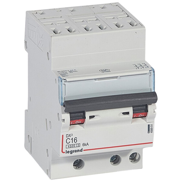 Disjoncteur DX³ 4500 6kA -Tripolaire 16 A 400 V  – Courbe C - Legrand - 406901