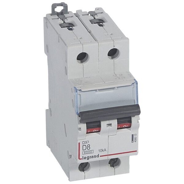 Disjoncteur dx³ 6000 -vis/vis- 2p-230/400v~ -8a-10ka - courbe d - protect départ mono - Legrand - 408013