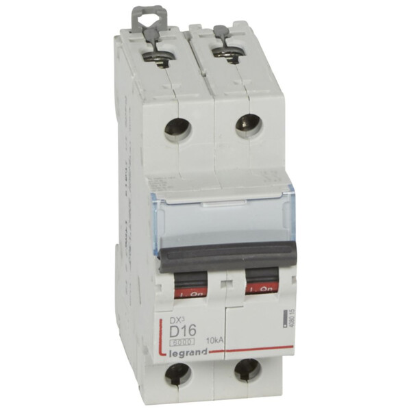 Disjoncteur Legrand DX³ 6000 - 10kA - 2P - 16A - Courbe D - Arrivée haute/départ bas - 2 modules - Legrand - 408015