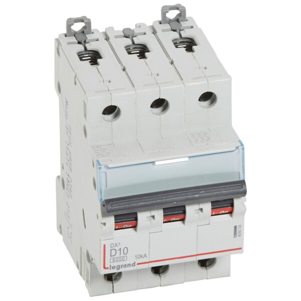 Disjoncteur dx³ 6000-vis/vis-3p-400v~-10a-10ka-courbe d-départ tri-peigne hx³ trad 3p - Legrand - 408058