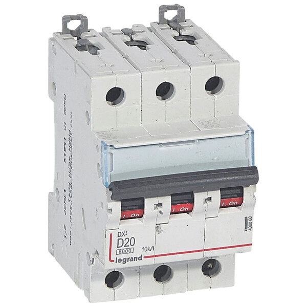 Disjoncteur dx³ 6000-vis/vis-3p-400v~-20a-10ka-courbe d-départ tri-peigne hx³ trad 3p - Legrand - 408060