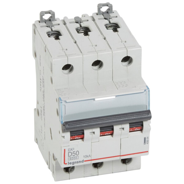 Disjoncteur dx³ 6000-vis/vis-3p-400v~-50a-10ka-courbe d-départ tri-peigne hx³ trad 3p - Legrand - 408064