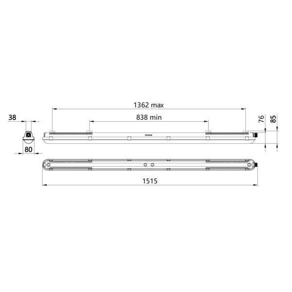 Coreline etanche led 1500 wt120c 830 on/off 37,5w 5800lm ip66 ik08 100khl80 - Mazda - 390134