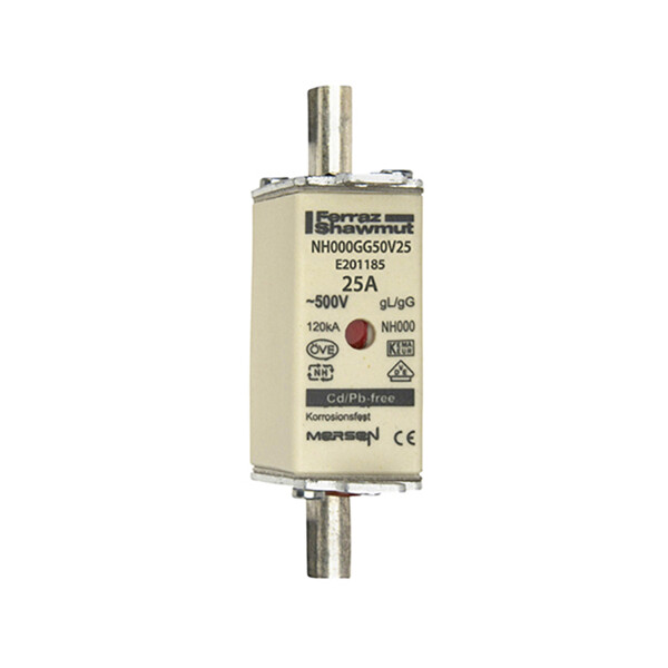 Fusible nh000 gg 500vac 25a pattes non isolées double indicateur par 3 - Mersen - Ferraz - E201185C