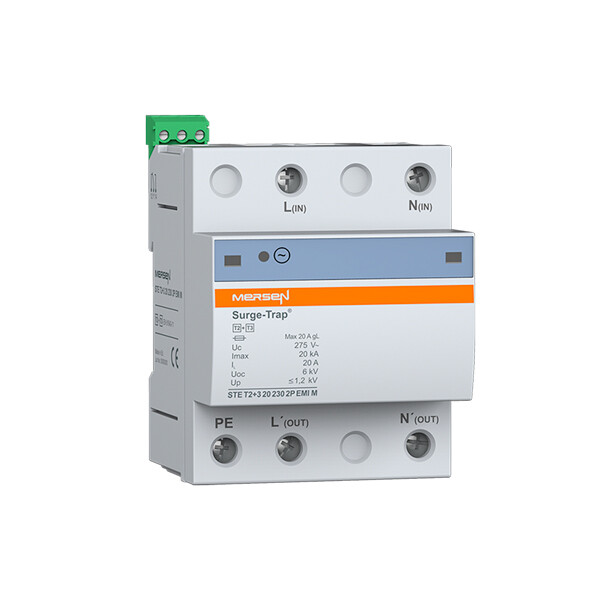 Parafoudre type 2+3, 20ka, uc275v, emi, sp tt/tns, 2 p, 2 mods, monobloc, remote - Mersen - Ferraz - 83230401