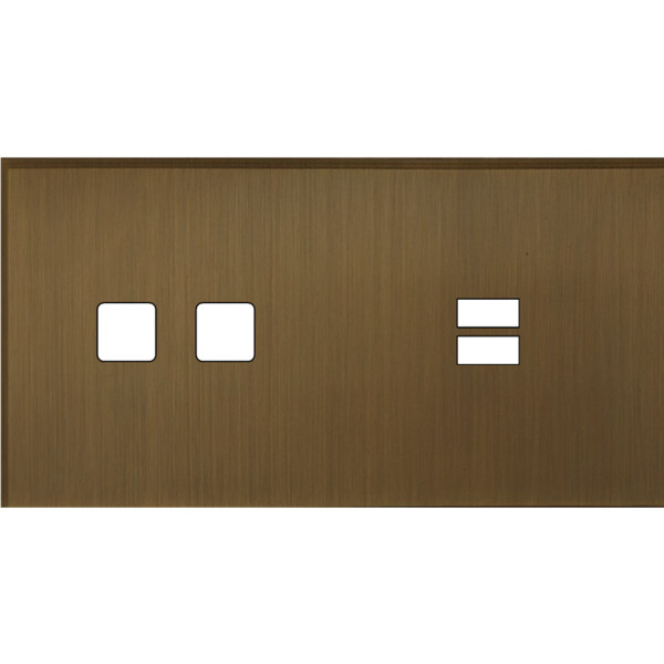 Façade Empreintes ANGLE Vieux Bronze Double Horizontale 2 boutons carrés USB - Modelec - 236477M-E2