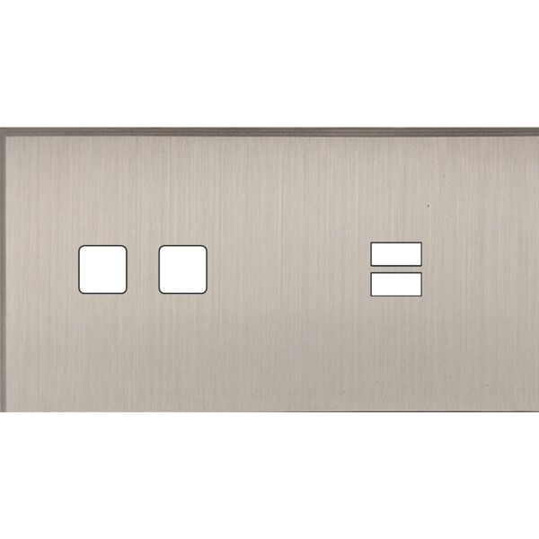 Façade Empreintes ANGLE Nickel Satiné Double Horizontale 2 boutons carrés USB - Modelec - 236478M-E2