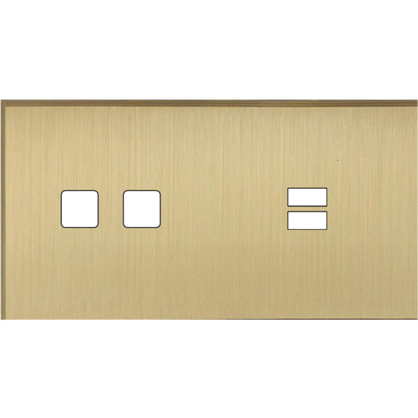 Façade Empreintes ANGLE Laiton Satiné Double Horizontale 2 boutons carrés USB - Modelec - 236479M-E2