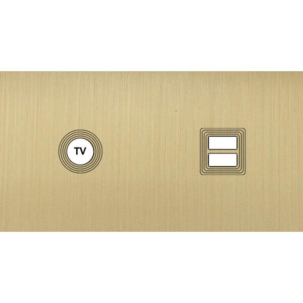Façade Empreintes VOLUME Laiton Satiné Double Horizontale Prise TV Chargeur USB - Modelec - 255479M-E1