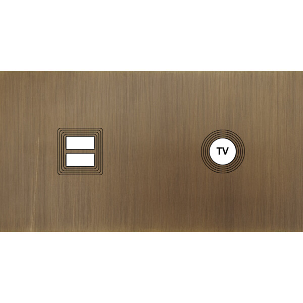 Façade Empreintes VOLUME Vieux Bronze Double Horizontale Chargeur USB Prise TV M - Modelec - 257477M-E1