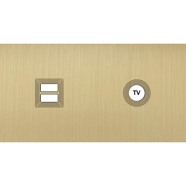 Façade Empreintes VOLUME Laiton Satiné Double Horizontale Chargeur USB Prise TV - Modelec - 257479M-E1