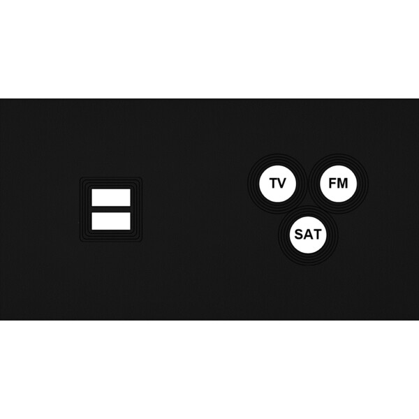 Façade Empreintes VOLUME Noir Double Horiz Chargeur USB Prise TV FM SAT, magnet - Modelec - 258472M-E1