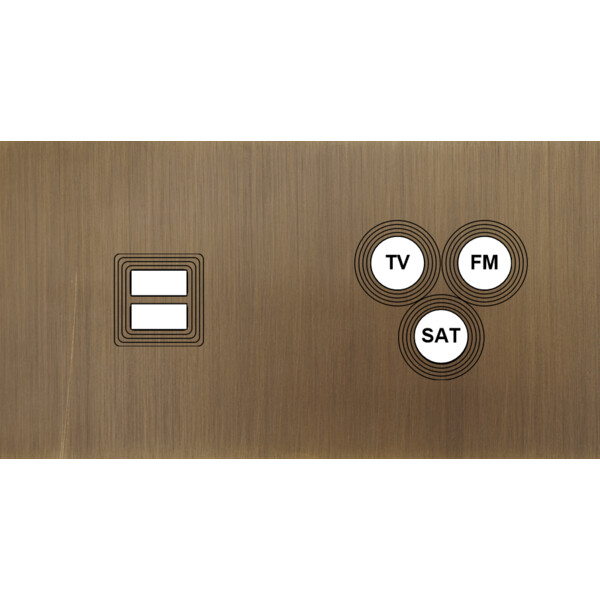 Façade Empreintes VOLUME Vieux Bronze Double Horiz Chargeur USB Prise TV FM SAT - Modelec - 258477M-E1
