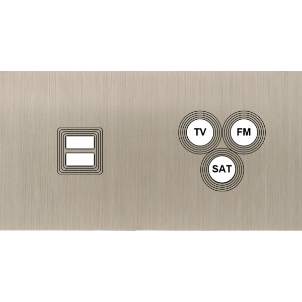 Façade Empreintes VOLUME Nickel Satiné Double Horiz Chargeur USB Prise TV FM SAT - Modelec - 258478M-E1