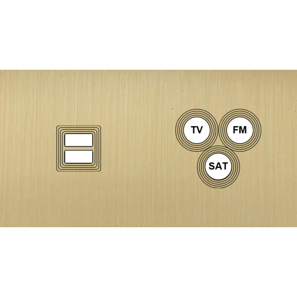 Façade Empreintes VOLUME Laiton Satiné Double Horiz Chargeur USB Prise TV FM SAT - Modelec - 258479M-E1
