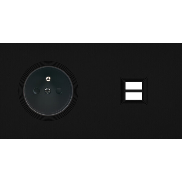 Façade Empreintes VOLUME Noir Double Horiz Prise de Courant Chargeur USB, magnet - Modelec - 259472M-E1