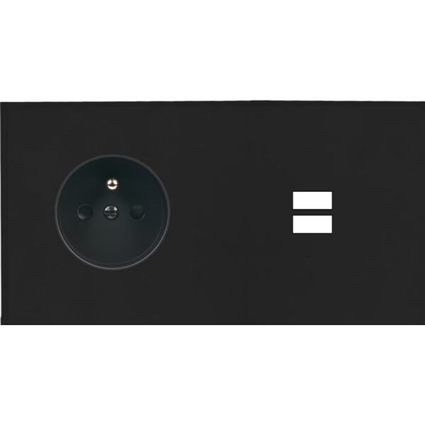 Façade Empreintes ANGLE Noir Double Horizontale Prise de Courant Chargeur USB M - Modelec - 259472M-E2