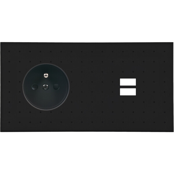Façade Empreintes POINT Noir Double Horizontale Prise de Courant Chargeur USB M - Modelec - 259472M-E4