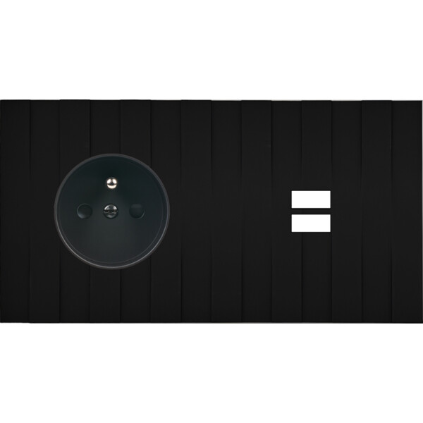 Façade Empreintes LIGNE Noir Double Horizontale Prise de Courant Chargeur USB M - Modelec - 259472M-E5
