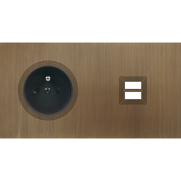Façade Empreintes VOLUME Vieux Bronze Double Horiz Prise de Courant Chargeur USB - Modelec - 259477M-E1