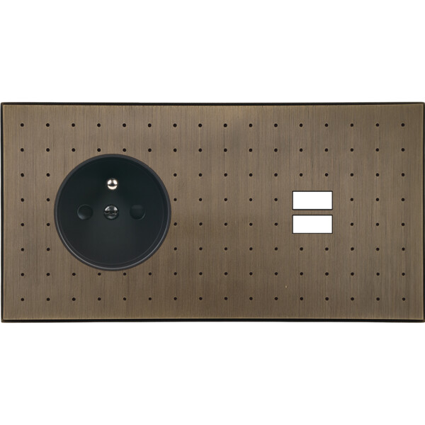 Façade Empreintes POINT Vieux Bronze Double Horiz Prise de Courant Chargeur USB - Modelec - 259477M-E4